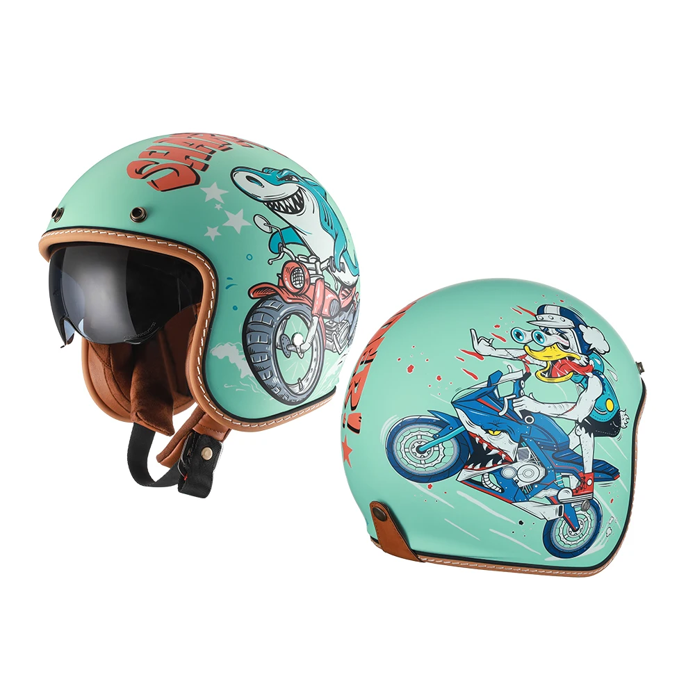 Vintage Open Face Motorcycle Helmet DOT ECE Approved Lightweight Adult  Retro Jet Helmet for Men Women Casco Moto 3/4 CYRIL B206