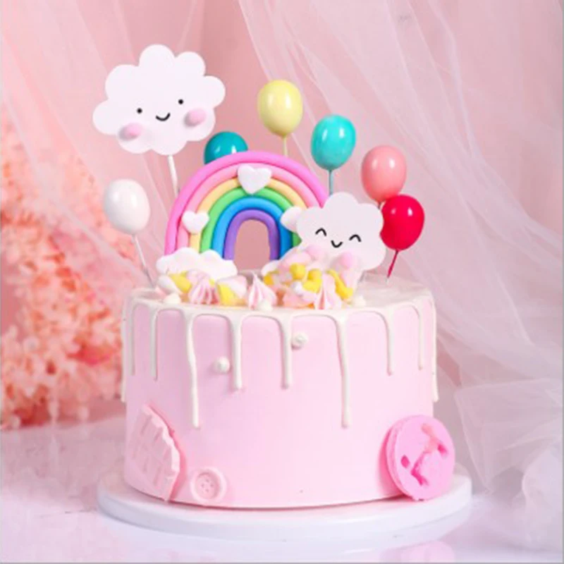 1pc Charming Rainbow Smile Cloud Star Theme Cake Topper Kids Party Cake Decor