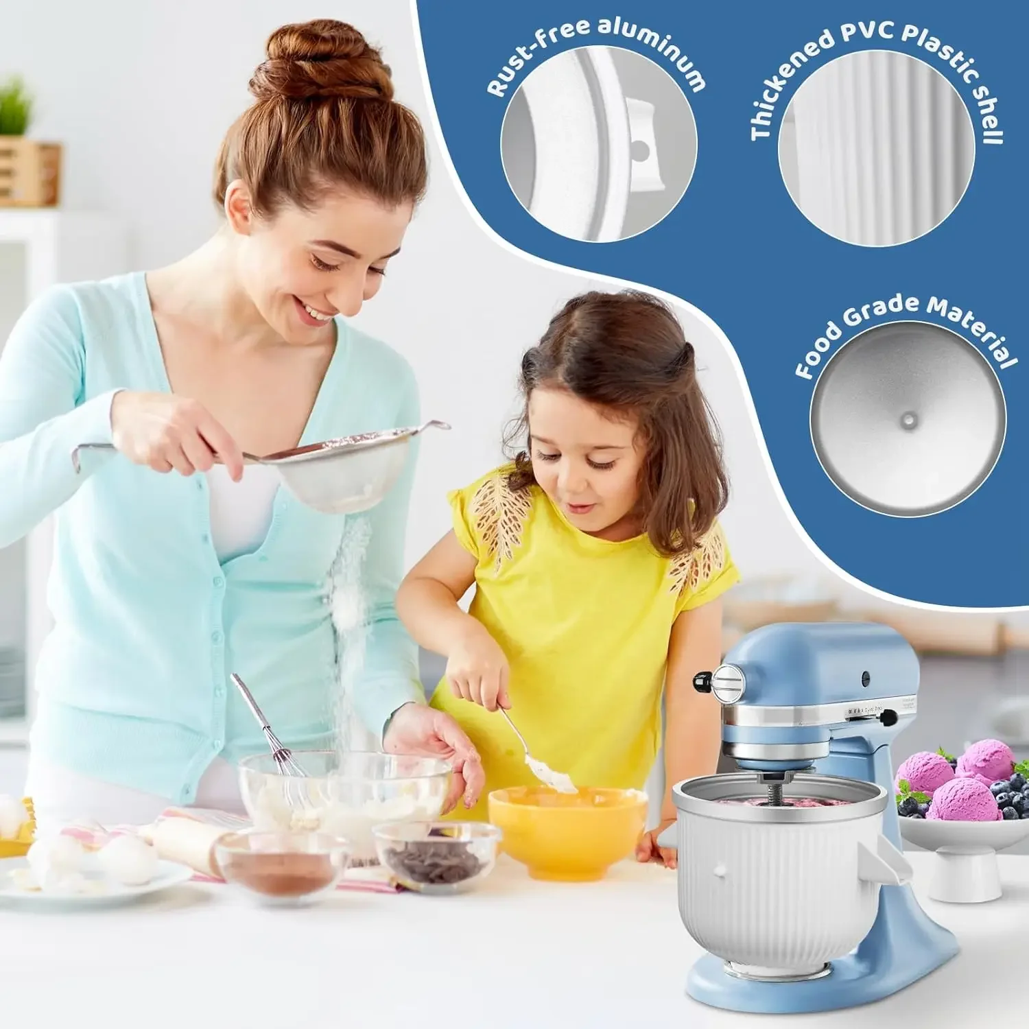 For KitchenAid 4.3L-7QT Stand Mixe Slicer Ice Cream Maker Attachment Frozen Yogurt Ice Cream & Sorbet Gelato Maker Bowl Fits