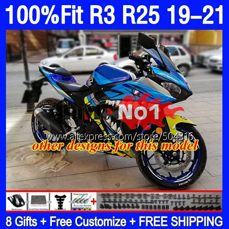 YAMAHA YZF-R3 YZFR25 YZF-R25 R 3 25 168MC.21 광택 블루 YZFR3 YZF R3 R25 19 20 21 22 2019 2020 2021 2022 페어링
