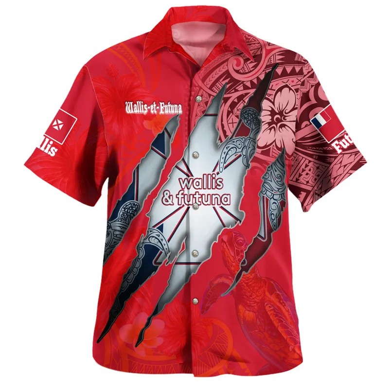 Summer New Harajuku 3D Wallis And Futuna Flag Printing Shirts Men Wallis Et Futuna Emblem Graphic Short Shirts Cool Clothing Top