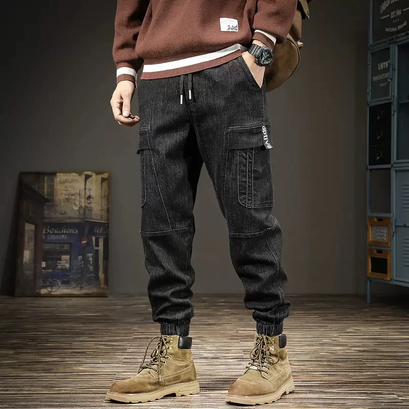 Streetwear Fashion Men Jeans Loose Fit Big Pocket Stretch Casual Denim Cargo Pants Hombre Hip Hop Joggers Men Wide Leg Trousers