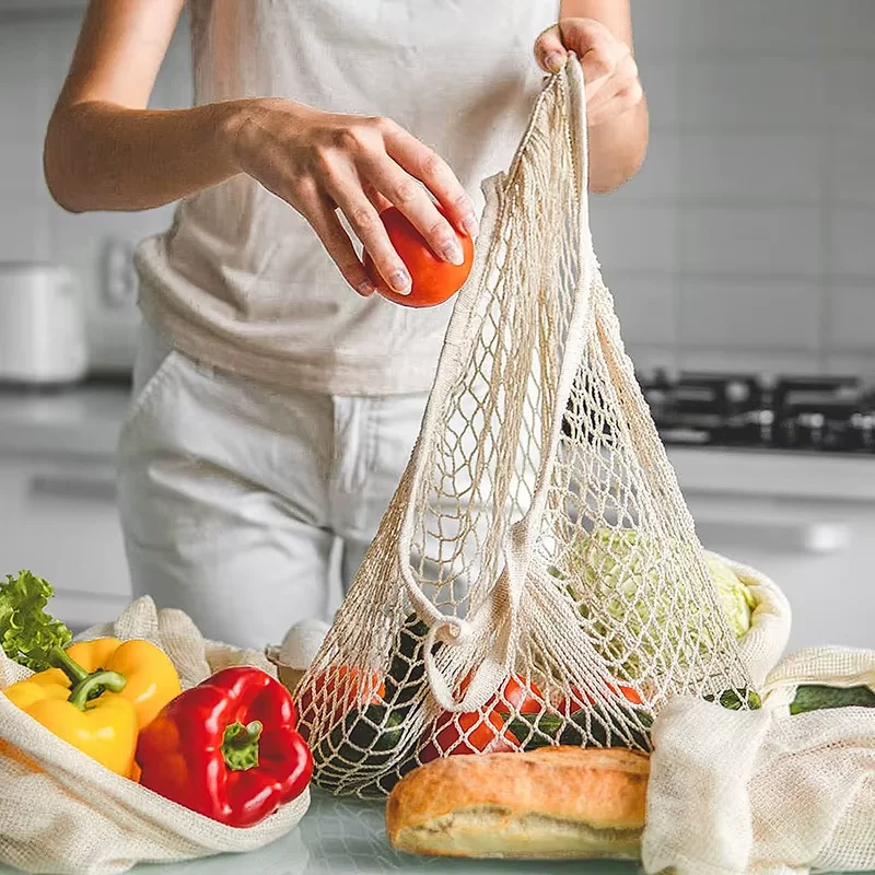 Cotton String Shopping Tote Bags 1/2pcs Fruit Vegetable Storage Organizer Reusable Washable Grocery Eco Friendly Mesh Bags