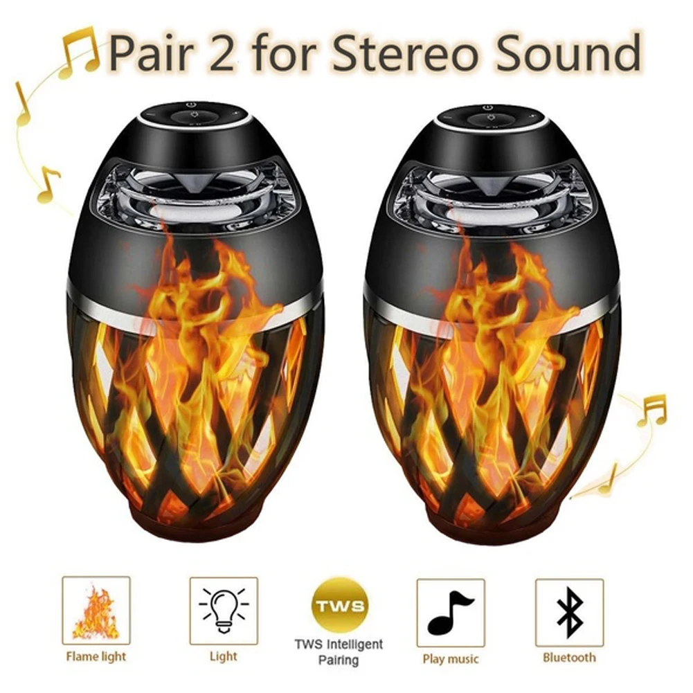A1LEDFlameTorchLampBluetoothSpeakerTWSPortableMusicPlayer
