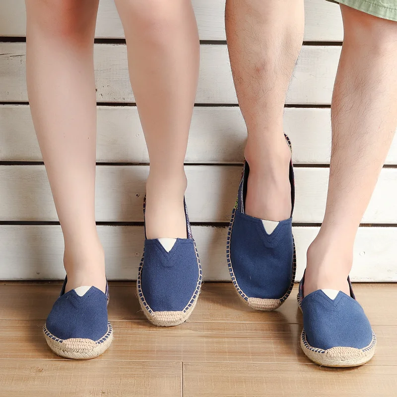 Summer New Hand-stitched Linen Sole Shoes Straw Woven Canvas Shoes Lovers A Slip-on Light Comfortable Lazy Shoes Unisex 4