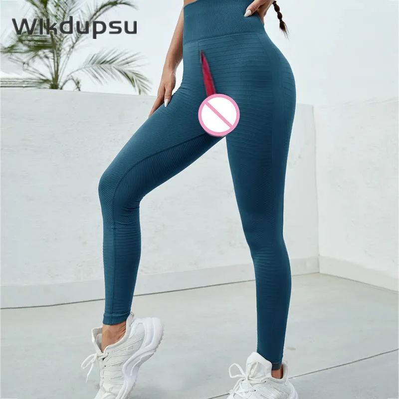 

Seamless Leggings Women High Waist Yoga Pants Push Up Invisible Zipper Open Crotch Pants Tights Outdoor Sex Trousers Female