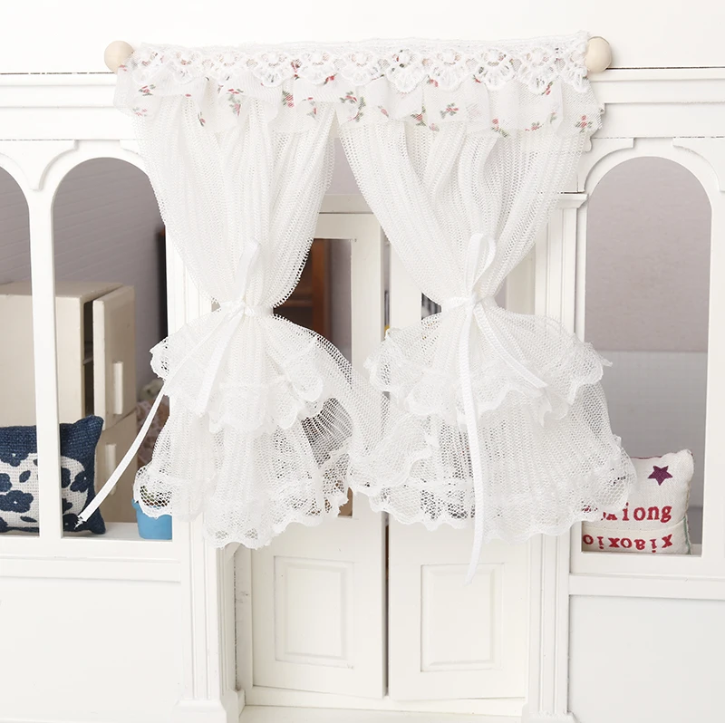 1:12 Dollhouse Miniature Lace Window Curtain Doll Home Door Curtains Bedroom Furniture Decor Toy Micro Life Scene Decor 2