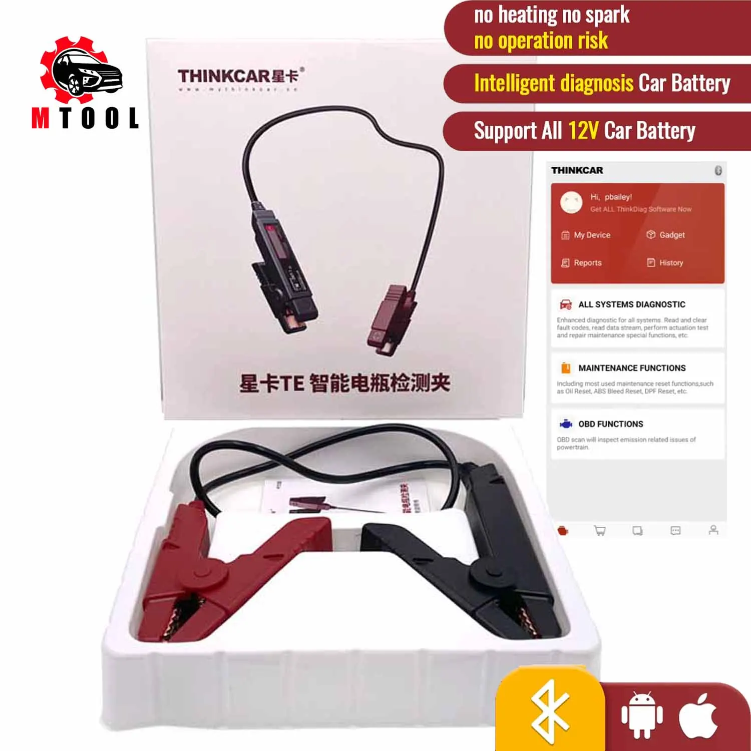 

THINKCAR Thinkeasy Bluetooth Vehicle Battery Tester 12V 2000CCA Battery Test Charging Cricut Tools Auto Car Diagnostic Tools