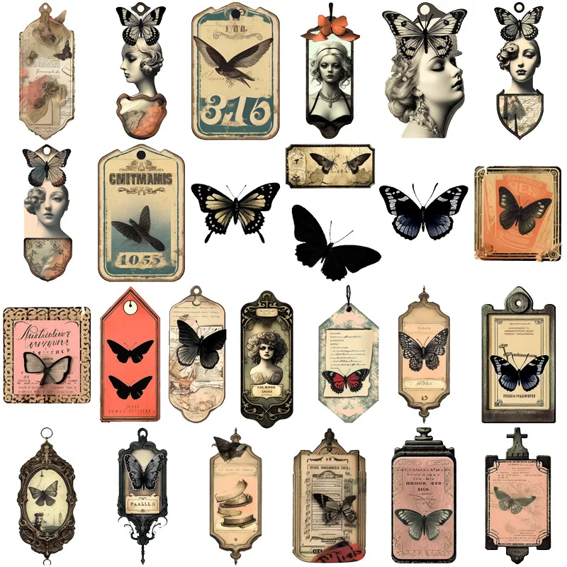 50PCS Vintage Steam Punk Butterfly Dream Sticker DIY Scrapbooking Junk Journal Diary Album Gift Sealing Decoration