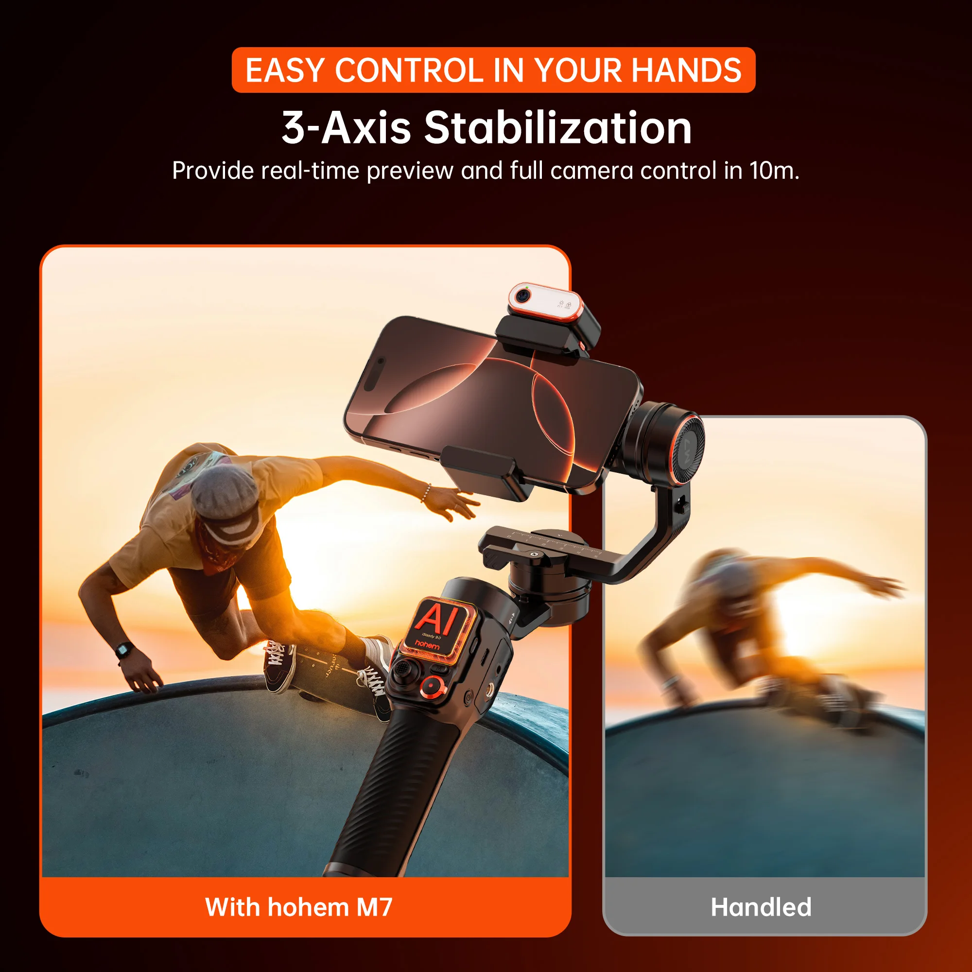 Hohem Gimbal iSteady M7 3-Axis Cell phone stabilizer with AI Magnetic Fill Light 、Telescopic Selfie stick Video Record