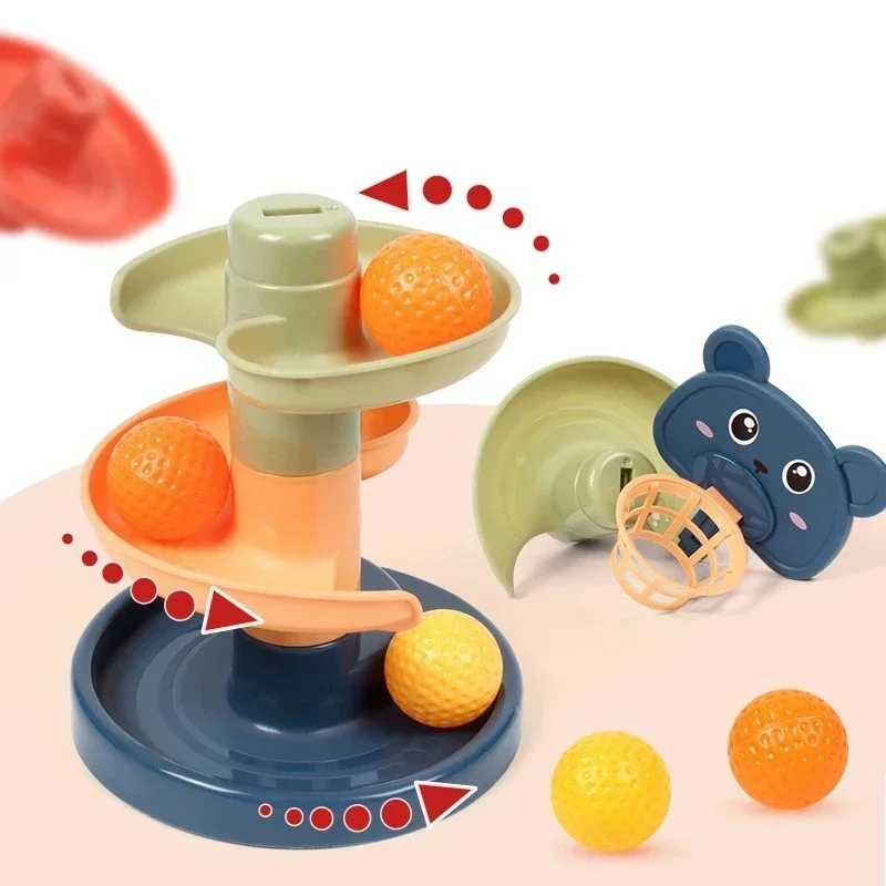 Baby Rotating Track Stacking Montessori Rolling Ball Tower Toys Early Parent Child Education Interactive Children's Toy Gifts