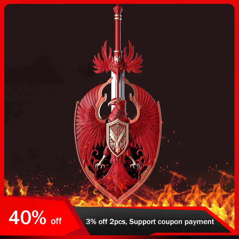 

60cm Vermilion Bird Sword Shield Boy Toy Perform Prop Weapon Model Pu Soft Adhesive Weapon Set Birthday Gift Interior Decoration