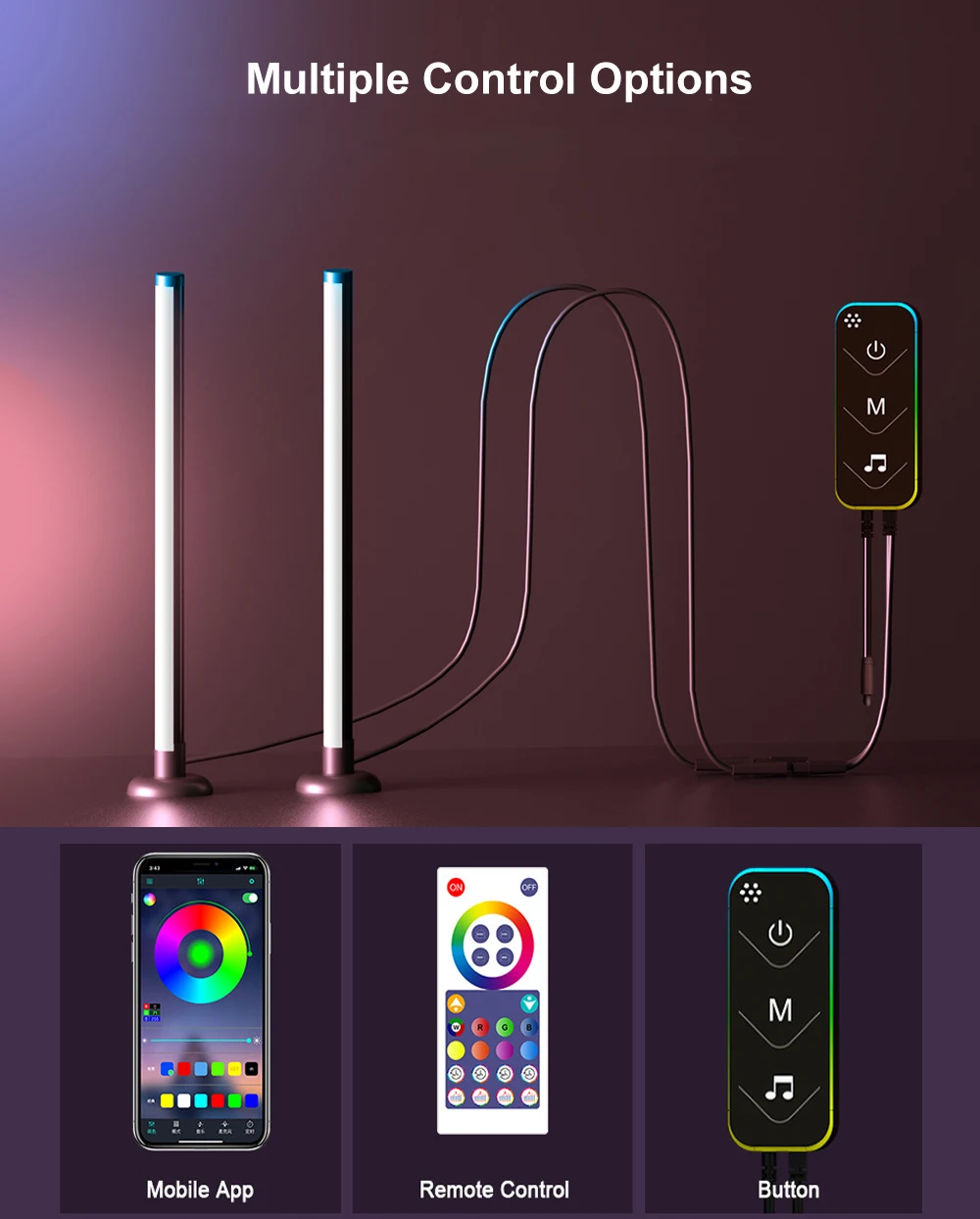 320deg LED Bar Light 10W 2 Packs RGBIC USB 5V LED Computer Bar Lamp Bluetooth Wifi Smart Control Ambient Lighting for Game Room