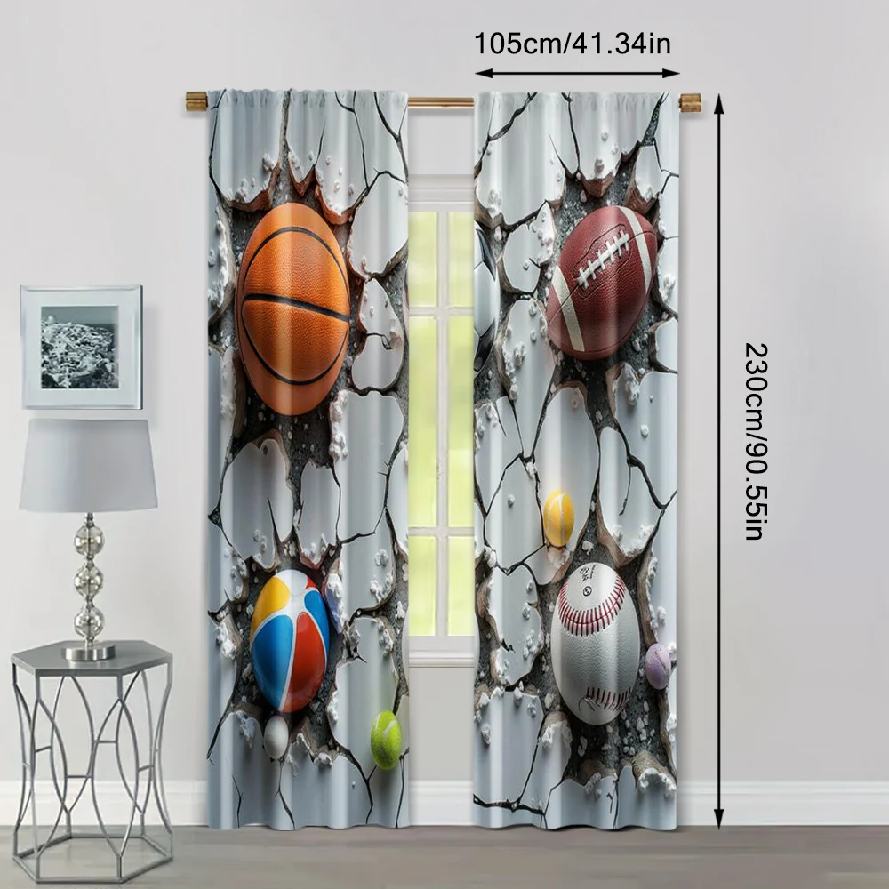 2pcs, Curtains Roller Blinds Basketball Football Rugby Graphic Sports Theme Machine Washable (without rod) Decorations For Home 4