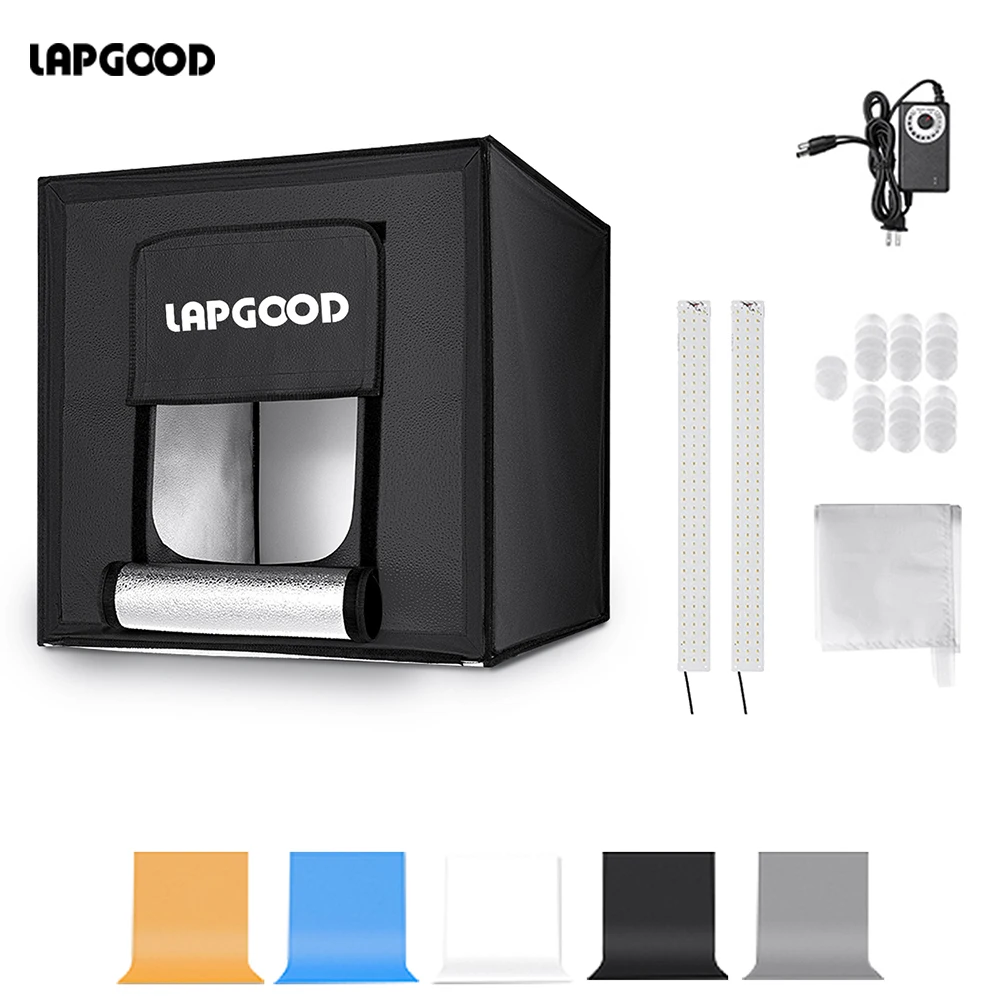 LAPGOOD Folding Photo Studio Light Box Portable Shooting Tent Kit LED Light for Cemmercial Photography Jewelry Product Shooting
