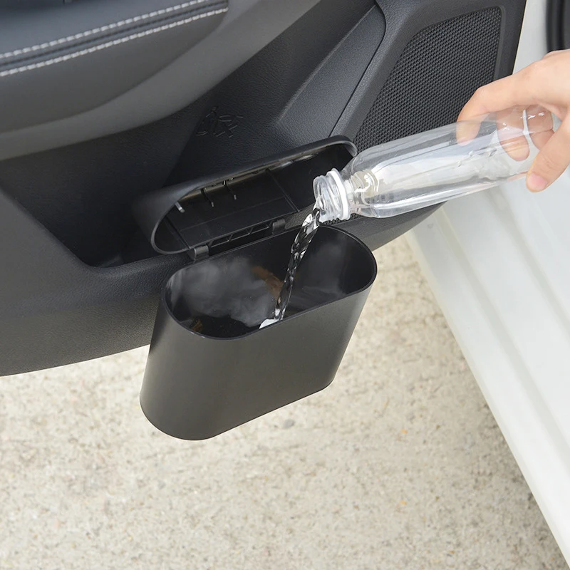 Car Trash Bin Hanging Vehicle Garbage Dust Case Storage Box Black ABS Square Pressing Type Trash Can Auto Interior Accessories