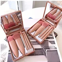 5Pcs Portable Makeup Brush Set With Mirror - Foldable Travel Kit ，Mini Makeup Brush Set Travel Makeup Brush Set 4
