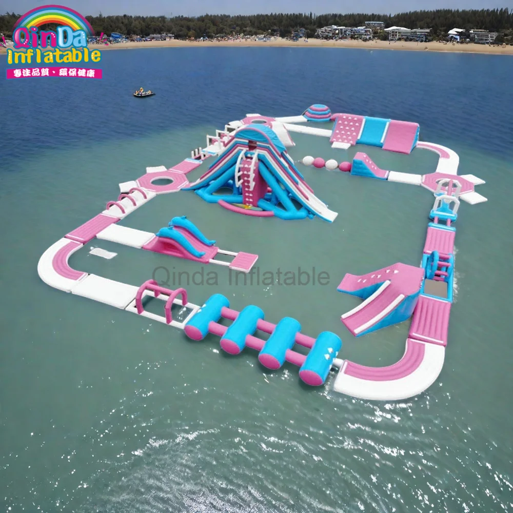 Commercial Floating Toys Inflatable Water Park , Giant Beach Waterpark For Adult