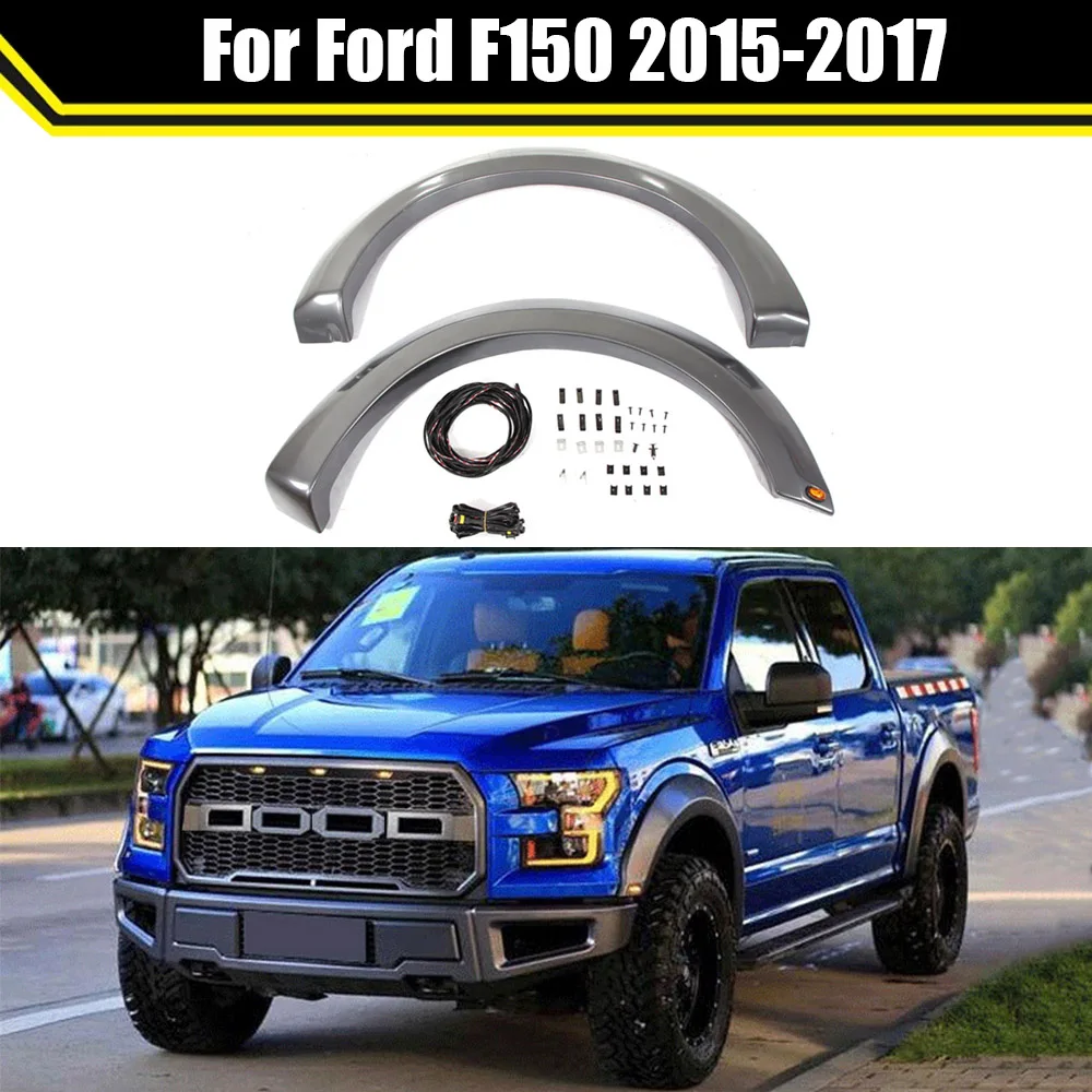 

ABS Black With Led Light Fender Flares Wheel For Ford F150 2015-2017 Off-raod Car Styling Wheel Eyebrow Pickup Accessories