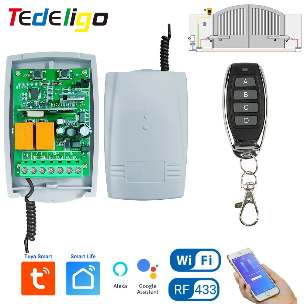 Tedelig-controlador Inteligente do Abridor da Porta da Garagem sem Fio Wifi rf 433mhz dc ac 12v 24v Apoio do Código do Rolamento