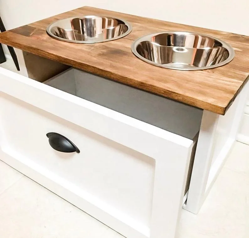 

2 Bowl Dog Feeding Station With Drawer - Raised Dog Bowl Pet Bowls & Feeders Automatic Feeders