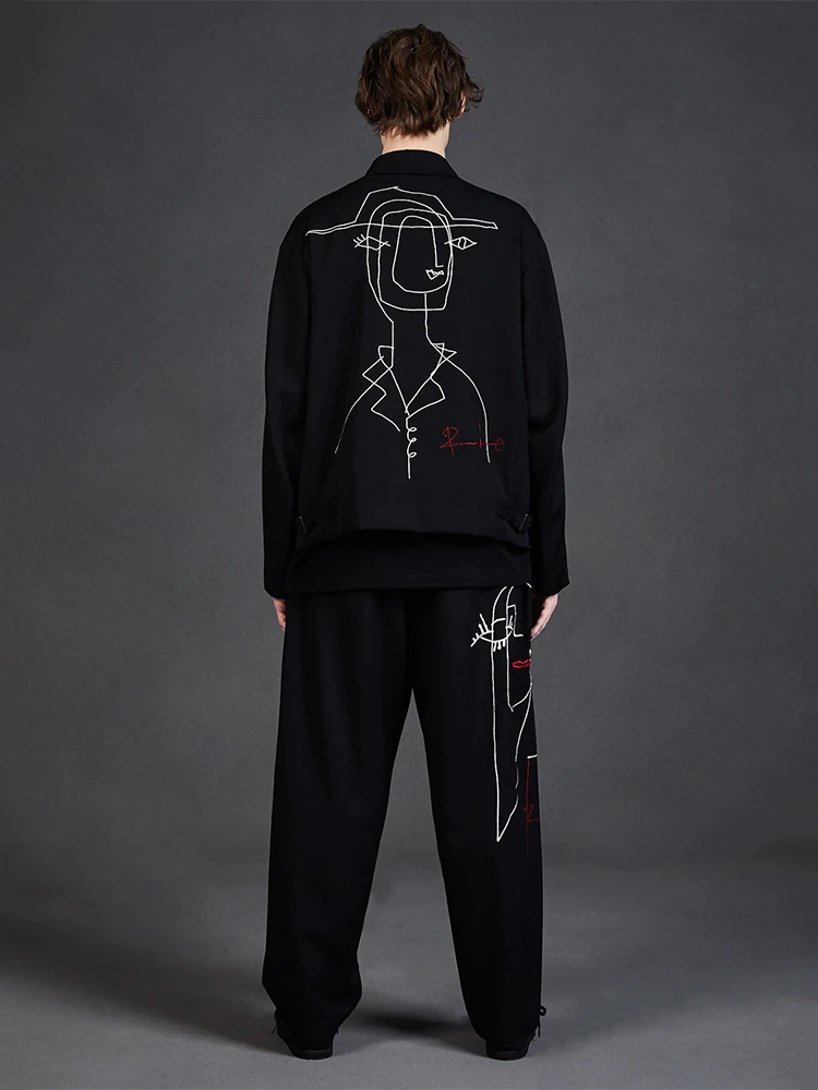 

Yohji Yamamoto Jackets for men Clothes Abstract portrait embroidery coats new in outerwears 2023 Clothing jacket Men's clothing