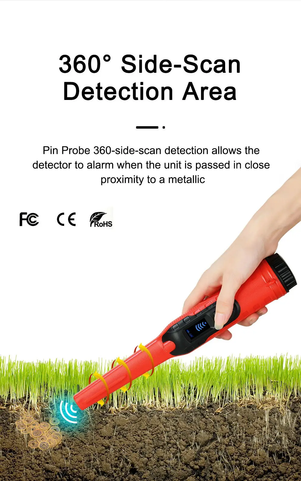 Metal Detector pointer Pinpoint Hand Held Metal Detector Positioning Rod Detector IP68 waterproof