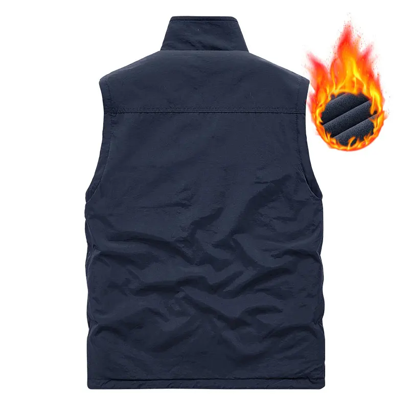 Men Hiking Vest Outdoor Waterproof Double-Sided Mountaineering Work Fleece Warm Thickened Fishing Hunting Sleeveless Jacket