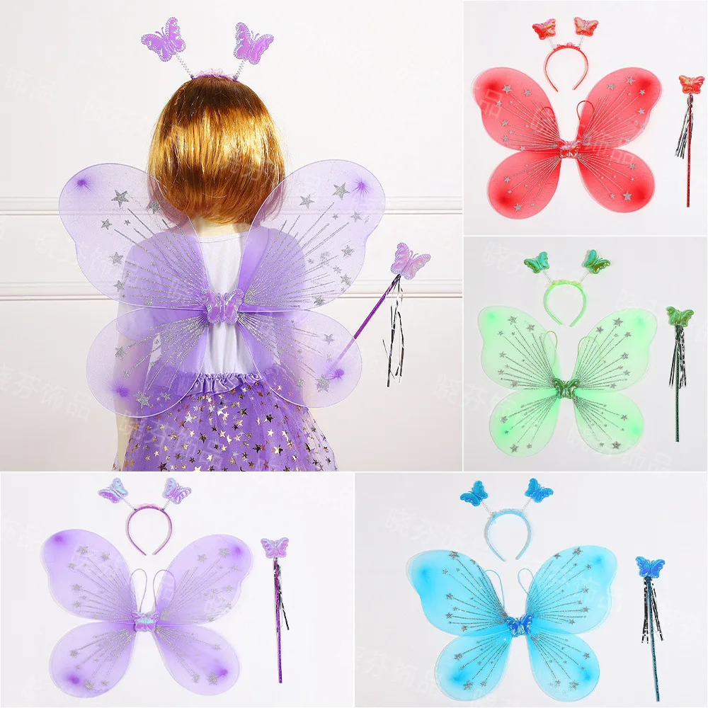 Hair Bands Hair Accessories Hair Headband Accessories Cosplay Accessories Baby Headband Set Kids Butterfly Headband Wings Fairy Wand Glitter Dressing Up Fairy Wing Costume