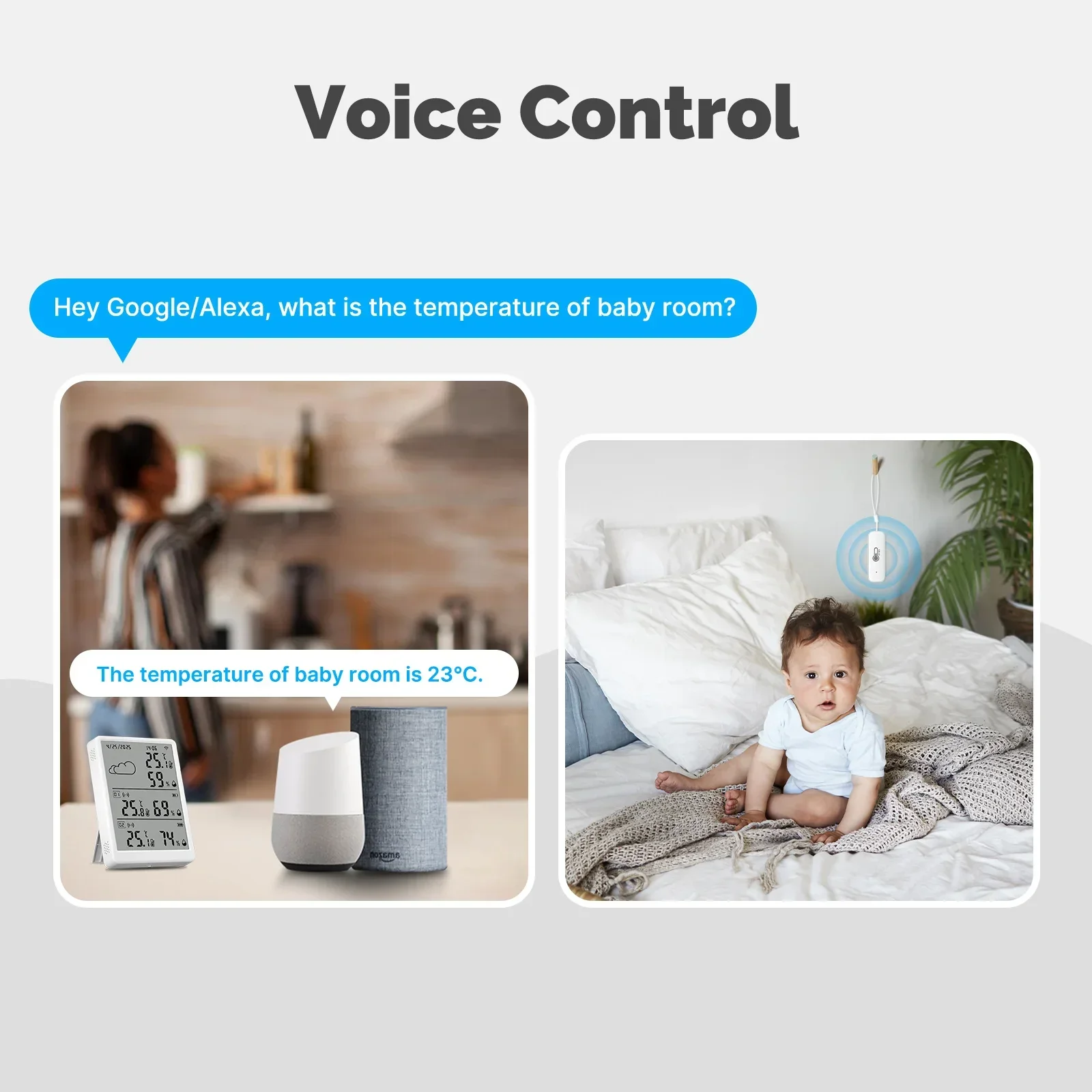 Tuya WiFi 스마트 온도 습도 센서 LED 스크린 디스플레이 RF433 호환 APP 모니터링 Alexa Google 홈 지원