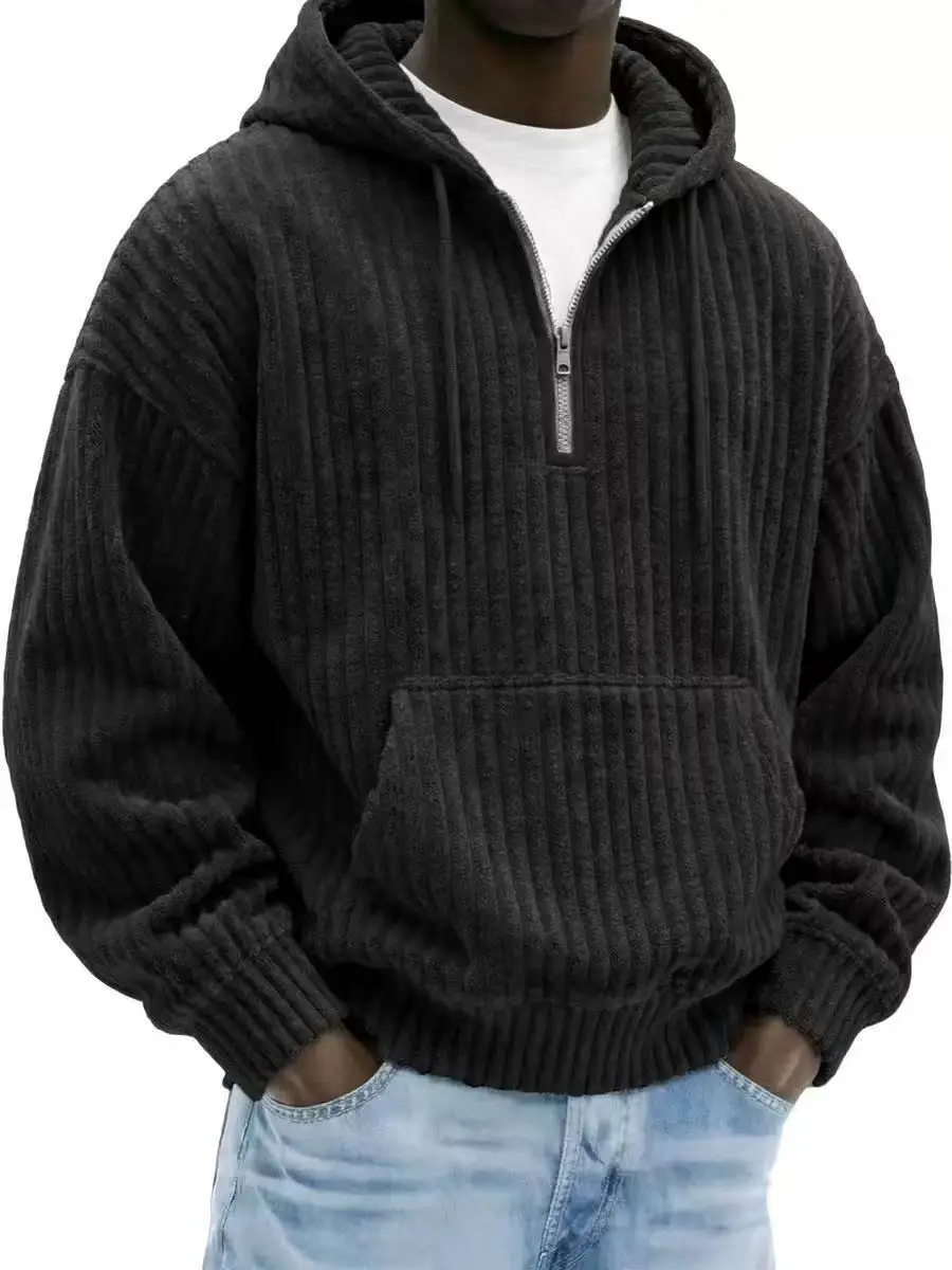 2026 Men Vintage Knit Zip Hoodie, Loose Pullover Sweatshirt, Long Sleeve Casual Streetwear Daily Autumn Winter Tops