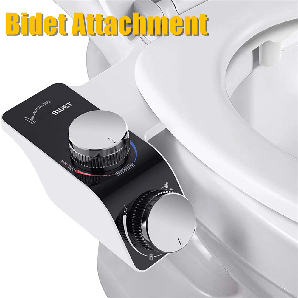 

Bidet Attachment Slim Toilet Seat Hot & Cold Double Nozzle Spiral Adjustable Water Pressure Non-Electric Butt Sprayer With Hose