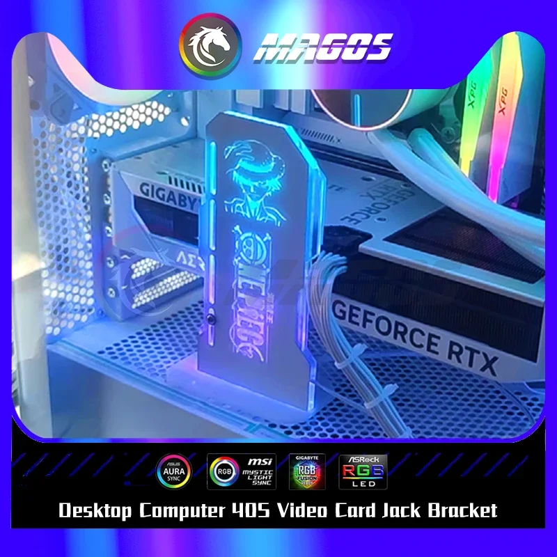 Desktop Computer 40S Video Card Jack Bracket Support ARGB 5V SYNC Vertical Mounting GPU Holder Luminous Brands Faith Black/White