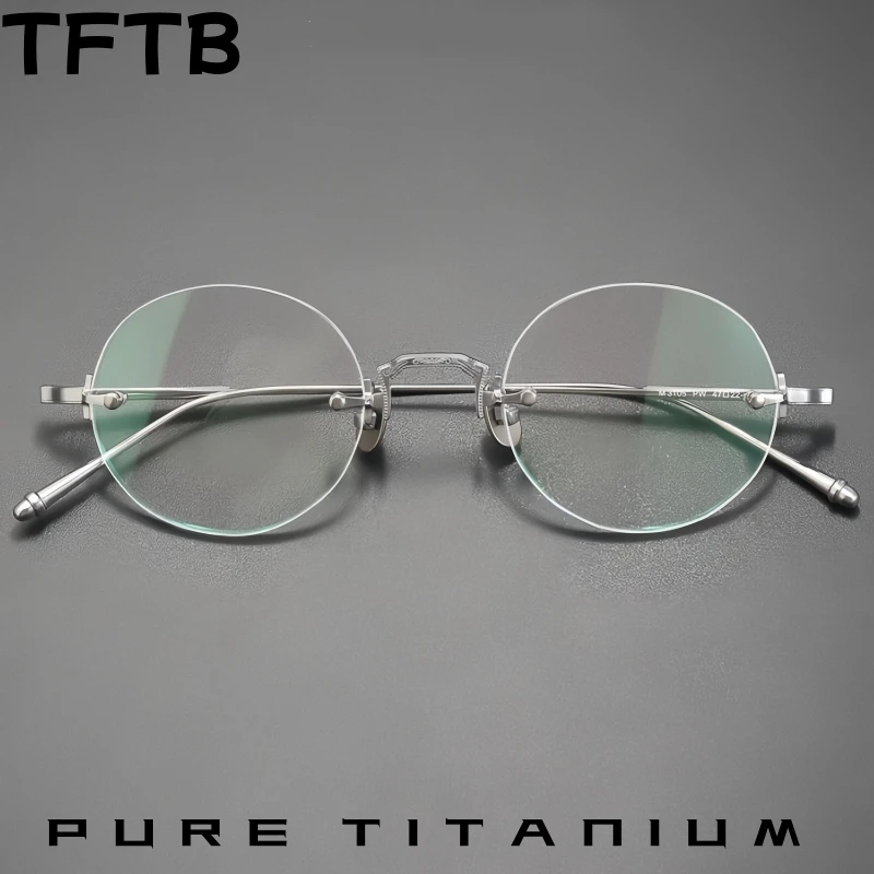 TFTB High-end Luxury Men's Pure Titanium Rimless Glasses Ultra Light Retro Round Small Size Optical Eyeglasses Frame Women M3105