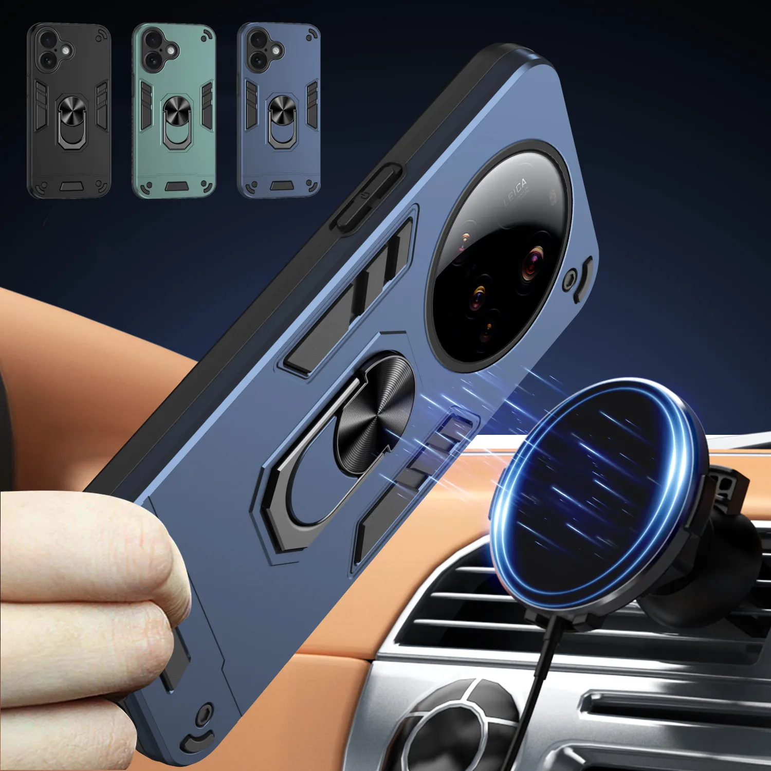 Rugged Shockproof Protective Case with Ring Stand Holder