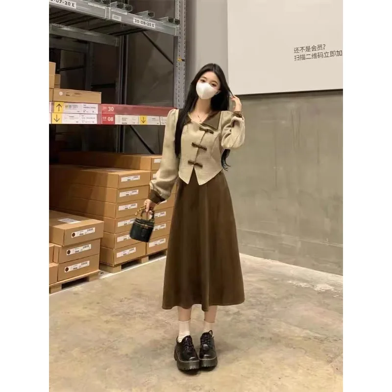 

Womens Dress Set 2024 Spring Retro Long Sleeves Tops and Skirts Sets Elegant Party Dresses 2024 Chic Fashion Dress Outfit Sets