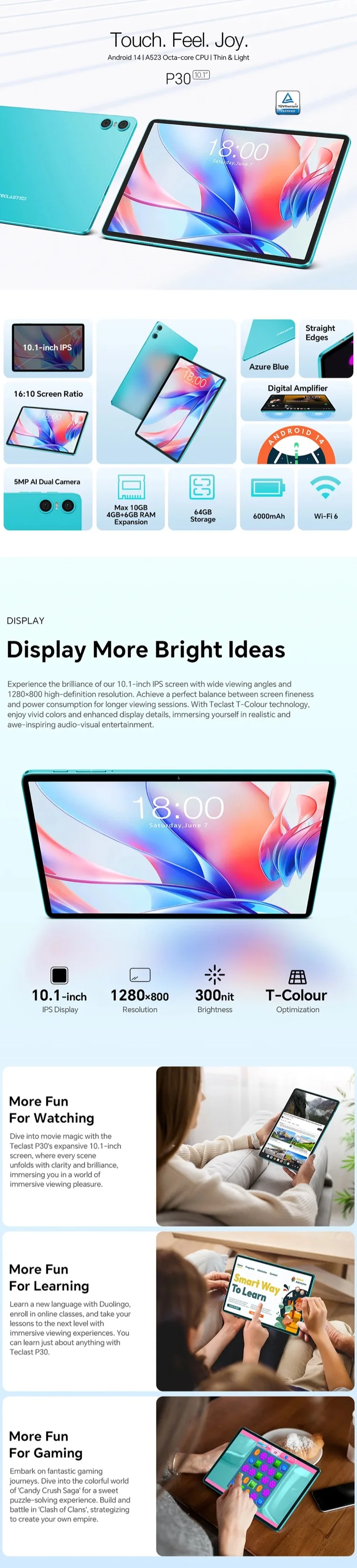 Teclast P30 Tablet - 101 Android 14 Octa-Core 10GB RAM 64GB ROM WiFi 6 TÜV Rheinland Certified