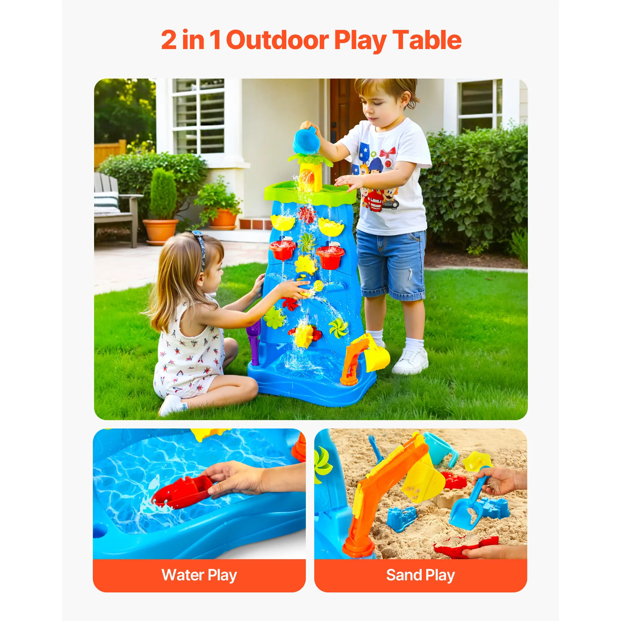 Kids Water Play Table with 37PCS Accessories Double Sided Summer Sand Platform
