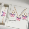 5PCS/Set Women's Watch Fashion Butterfly Dial Leather Band Quartz Watches Jewelry Set（Without Box） 6