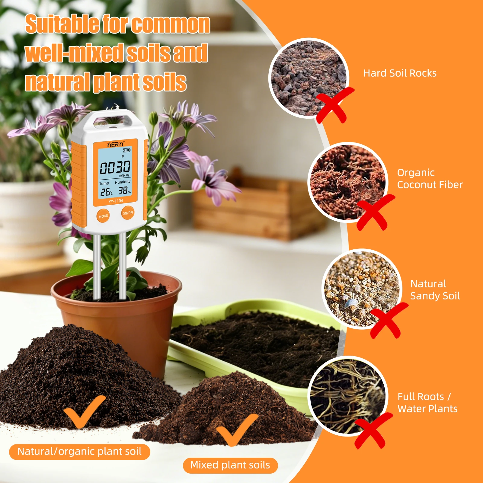6 in 1 Soil Tester NPK Nutrient Meter Digital Soil Fertility Humidity Temperatur