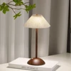 Portable LED Desk Lamp Wood Base Small Table Lamp Fabric Shade Dimmable Touch Lamp Rechargeable for Living Room Dorm Home Office 1