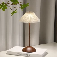 Portable LED Desk Lamp Wood Base Small Table Lamp Fabric Shade Dimmable Touch Lamp Rechargeable for Living Room Dorm Home Office 1