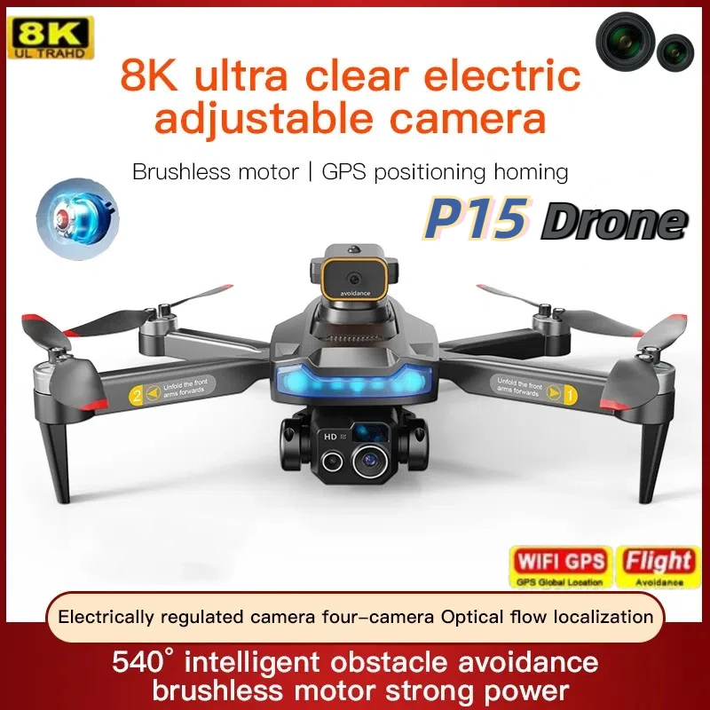 Drone 4K HD Professional Obstacle Avoidance Optical Flow Dual Camera Aerial Photography Fold P15 PRO quadcopter