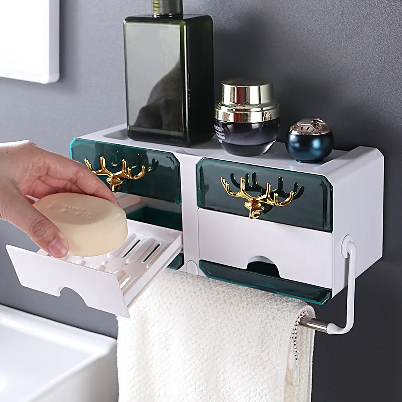 

Wall-Mounted Toilet Paper Holder,with Storage Shelf,Self-Adhesive No-Drill: Bath Installations with Waterproof and Dust Cover