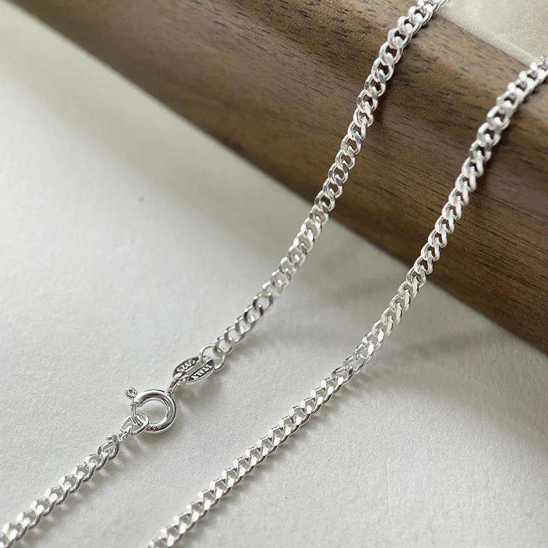 45cm-50cm 2mm Bright Silver Color Pure Real 925 Sterling Silver Cuban Link Curb Chain Necklace Women Girls Mens Jewelry Gift