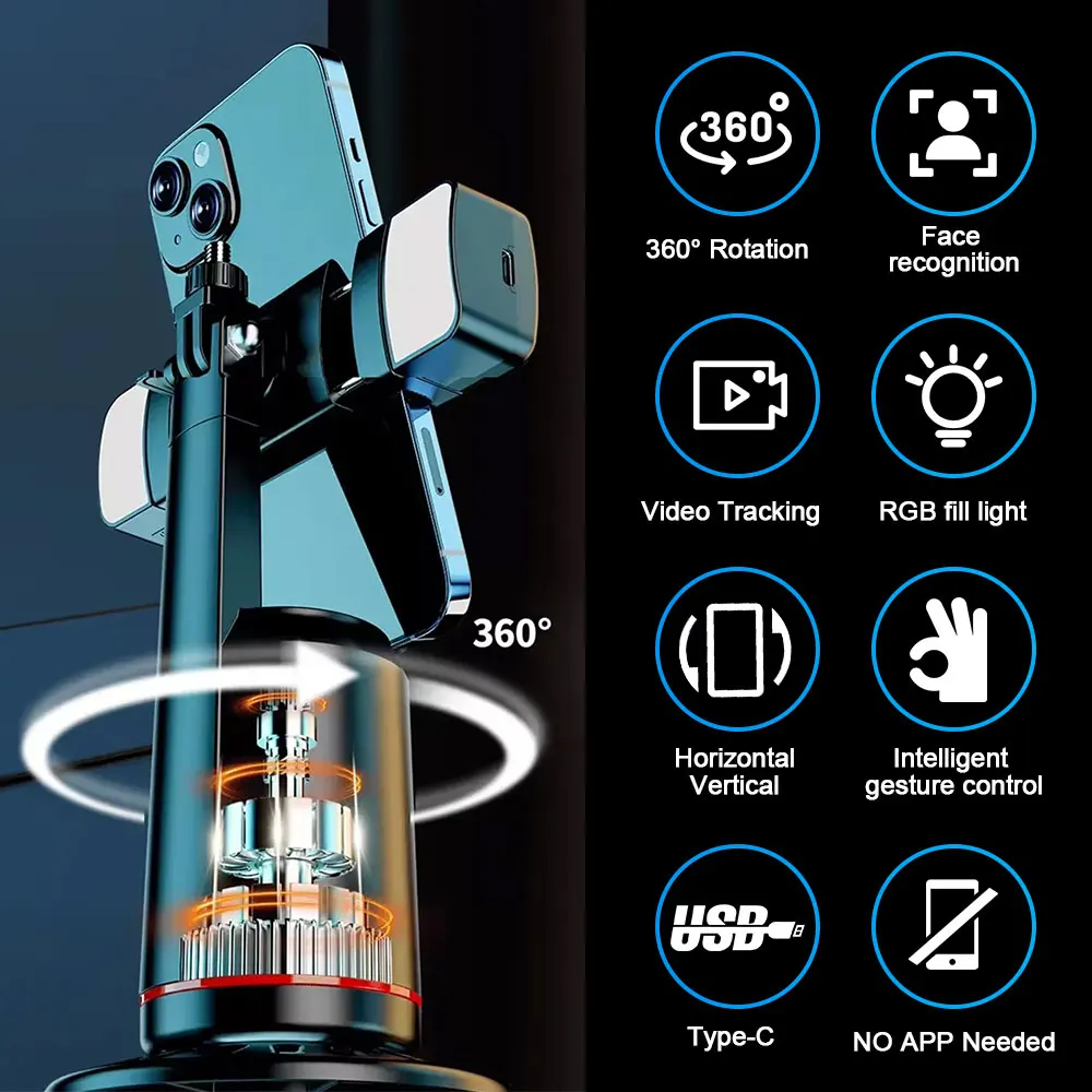 Auto Face Tracking Mobile Phone Holder 360&deg; Rotation Gimbal Stabilizer Smart Shooting Camera Mount for Live Vlog Streaming Video