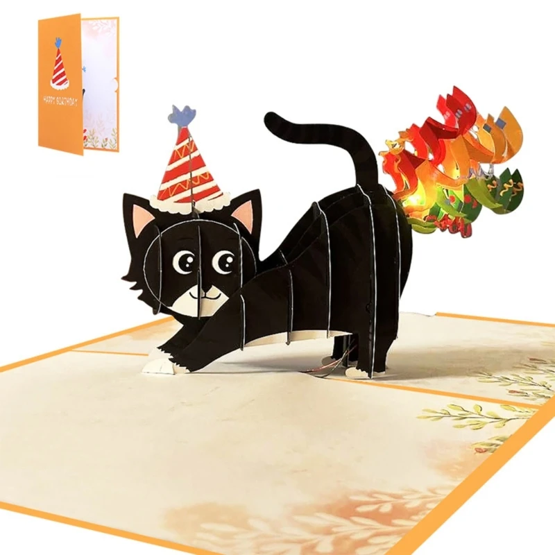 

Unique and Interactive Rainbow Cat Birthday Card Music and Lights Included