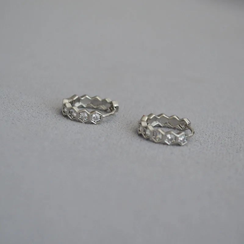 18K Gold Plated Glitter Diamond Earring Hexagonal Honeycomb Zircon Decor Brass Hoop Earrings