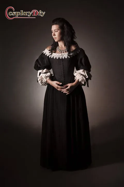 

Cosplaydiy 18th Century Gothic Vintage Prom Ball Gown Theatre Clothing Black Shoulder off Rococo Halloween Costume Dresses suit
