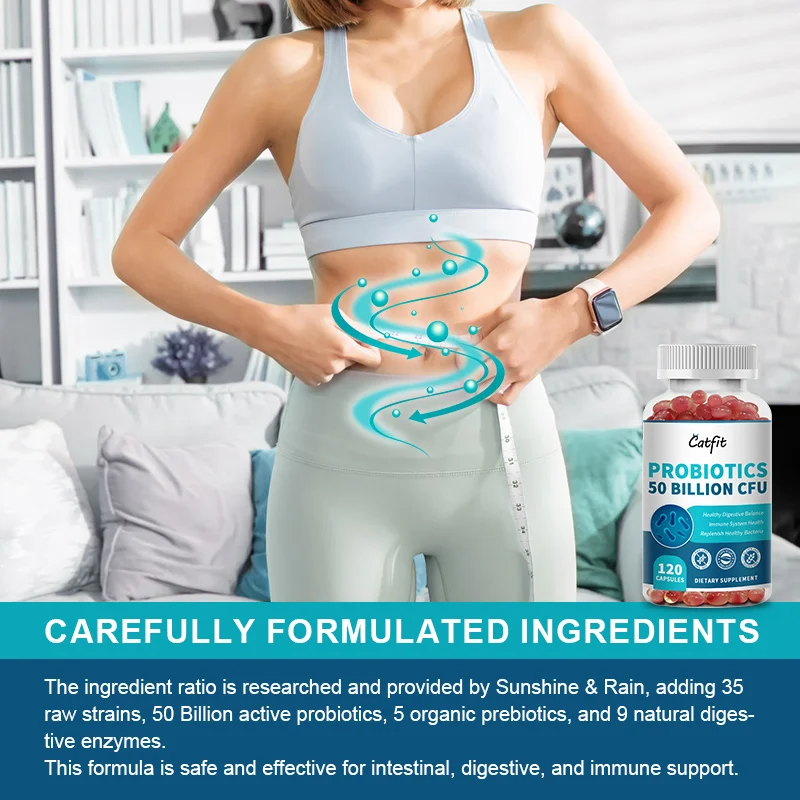 Catfit Organic Probiotics Blend Capsules with Enzyme Digestive Balance Nutrition Absorption Beauty Health Fitness 50 Billion CFU